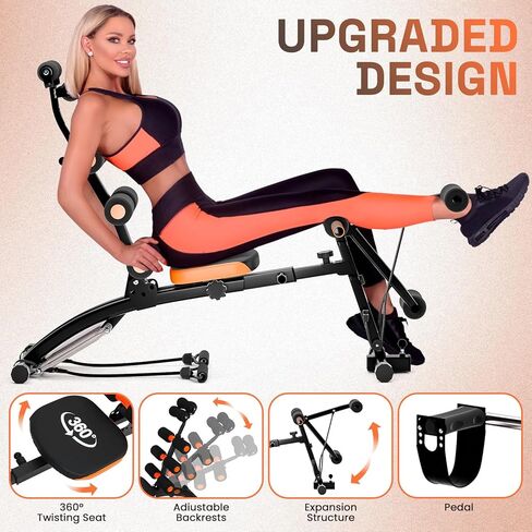 Weight Bench, 41.34" Metal Adjustable Foldable Ab Workout Bench, Multi Gear Adjustment, Resistance Bands & Leg Developer, Comfortable Padding, for Home Gym/Office/Small Space Full Body Strength Training in Saudi Arabia