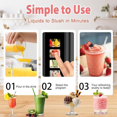 Slushie Machine for Home - 88oz Frozen Drink Maker Slushy Machine, 2-In-1 Soft Ice Cream Maker, 6 Preset Programs| Slushie, Cocktails, Frappés, Ice Cream, Smoothies, Milkshakes (Screen Version） in Saudi Arabia