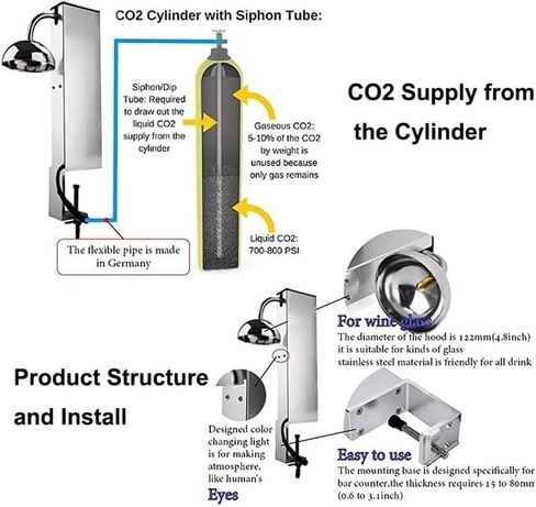 Commercial Glass Frosters,CO2 Beer Glass Froster,6 Seconds/Cup Instant Glass Chiller for Wine, Cocktail, Champagne, Mixed Drinks, Juice, for Bar, Restaurant in Kuwait