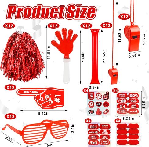 204 Pcs Team Spirit Accessories School Spirit Items - Cheerleading Pom Poms, Whistles, Thunder Sticks, Hand Clappers for Tailgates Football Baseball Sports Events in Saudi Arabia