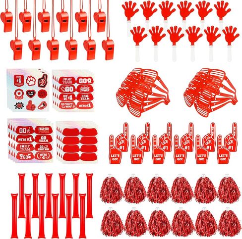 204 Pcs Team Spirit Accessories School Spirit Items - Cheerleading Pom Poms, Whistles, Thunder Sticks, Hand Clappers for Tailgates Football Baseball Sports Events in Kuwait