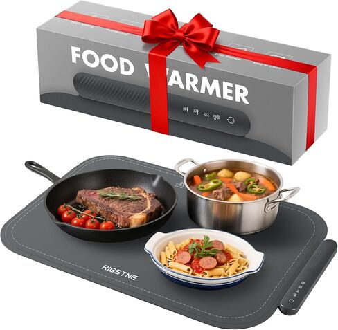 بساط تسخين الطعام، صينية تسخين الطعام الكهربائية مع 3 درجات حرارة قابلة للتعديل، تسخين سريع للسطح بالكامل، إغلاق تلقائي، سخان طعام من السيليكون بدرجة الطعام للحفلات والبوفيه والسفر المنزلي (رمادي) in Kuwait