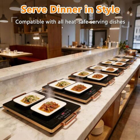Electric Warming Tray 20" x 12", Glass-Top Full-Surface Food Warmer with Adjustable Temperature & Timer, Warming Trays for Buffets Party, Sabbath, Holiday Parties, Daily Dining in Saudi Arabia