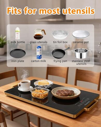 Electric Warming Tray 20" x 12", Glass-Top Full-Surface Food Warmer with Adjustable Temperature & Timer, Warming Trays for Buffets Party, Sabbath, Holiday Parties, Daily Dining in Saudi Arabia