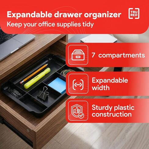 TRU RED Staples TR58204 7-Compartment Expandable Plastic Drawer Organizer, Black in Saudi Arabia