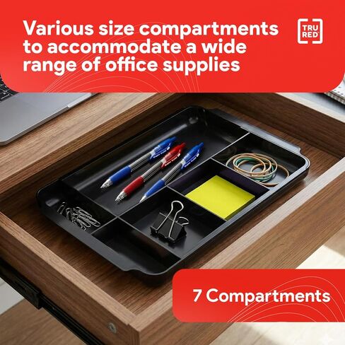 TRU RED Staples TR58204 7-Compartment Expandable Plastic Drawer Organizer, Black in Saudi Arabia