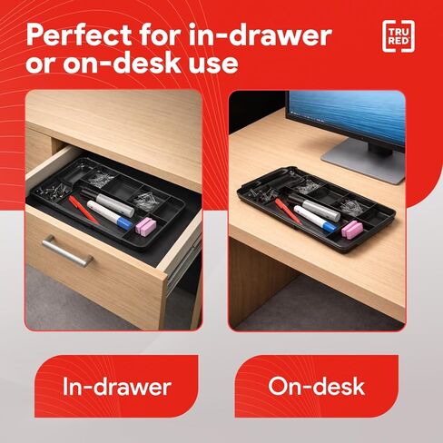 TRU RED Staples TR58204 7-Compartment Expandable Plastic Drawer Organizer, Black in Saudi Arabia