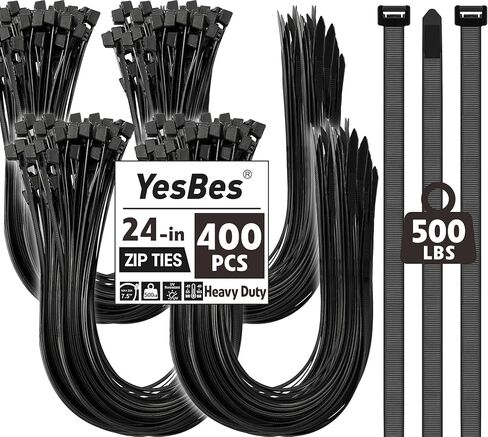50 PCS Zip Ties 24 Inch Heavy Duty, Large Cable Ties 500lbs Tensile Strength, Black Zip Ties for Indoor and Outdoor Use, Wire Ties in Kuwait