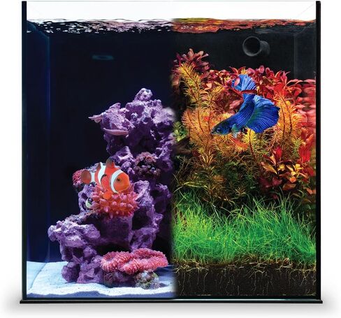 أنظمة Nature Ultum Dual AIO - المياه العذبة/المياه المالحة متوافقة كلها في خزان واحد بدون حافة مع نظام ترشيح للغرفة الثلاثي ، حوض مرشح متكامل مع حصيرة التسوية - 9 جالون ، 45 أ ، أسود in Kuwait