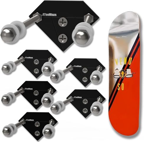 Skateboard Wall Mount Display(6 Packs)-Aluminum Diamond Shape Skateboard Deck Wall Mount with Two Screw Holes for Horizontal and Vertical Hanging Skateboard Display Decor-(Black) in Kuwait