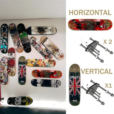 Skateboard Wall Mount Display(6 Packs)-Aluminum Diamond Shape Skateboard Deck Wall Mount with Two Screw Holes for Horizontal and Vertical Hanging Skateboard Display Decor-(Black) in Kuwait