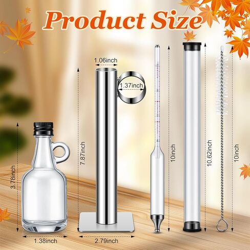 مجموعة أكواب اختبار مقياس كثافة شراب القيقب، مجموعة قياس كثافة شراب القيقب، مقياس كثافة السكر من الفولاذ المقاوم للصدأ، قياس محتوى السكر مع 5 فرشاة لتنظيف الزجاجات، مجموعة دقيقة سهلة القراءة لعمل التجميع in Kuwait