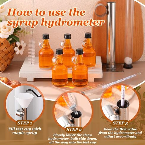 مجموعة أكواب اختبار مقياس كثافة شراب القيقب، مجموعة قياس كثافة شراب القيقب، مقياس كثافة السكر من الفولاذ المقاوم للصدأ، قياس محتوى السكر مع 5 فرشاة لتنظيف الزجاجات، مجموعة دقيقة سهلة القراءة لعمل التجميع in Kuwait