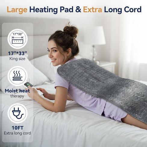 وسادة تسخين كبيرة جدًا لتخفيف آلام الظهر، وسادة حرارية كهربائية مقاس 33 × 17 بوصة للرقبة والأكتاف والتشنجات وآلام الدورة الشهرية، 9 إعدادات للحرارة و4 مؤقتات للإيقاف التلقائي، نسيج ناعم يُغسل في الغسالة، هدايا للعشاق باللون الرمادي in Kuwait