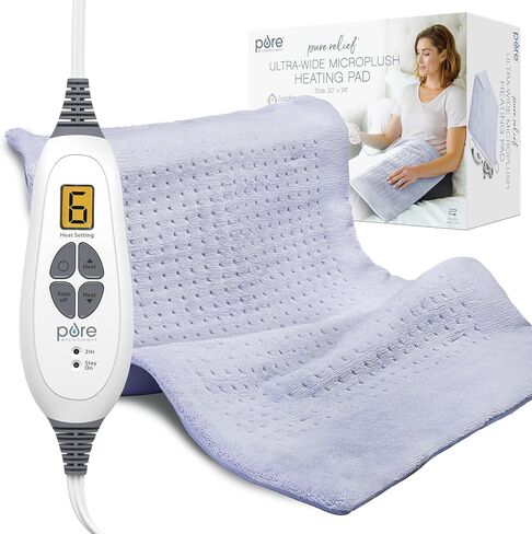 Pure Enrichment PureRelief Ultra-Wide Microplush Heating Pad - 20" x 24" XXL Size & 6 Heat Settings for Temporary Neck, Shoulder & Back Pain Relief - Moist Heat Option & Machine Washable (Periwinkle) in Kuwait