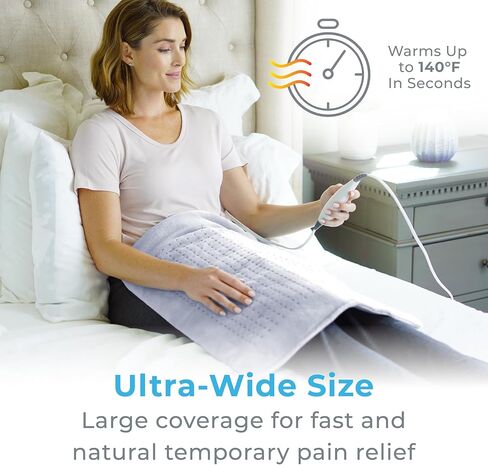 Pure Enrichment PureRelief Ultra-Wide Microplush Heating Pad - 20" x 24" XXL Size & 6 Heat Settings for Temporary Neck, Shoulder & Back Pain Relief - Moist Heat Option & Machine Washable (Periwinkle) in Kuwait