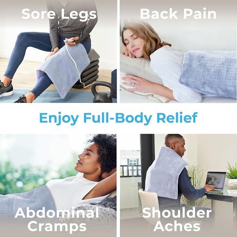 Pure Enrichment PureRelief Ultra-Wide Microplush Heating Pad - 20" x 24" XXL Size & 6 Heat Settings for Temporary Neck, Shoulder & Back Pain Relief - Moist Heat Option & Machine Washable (Periwinkle) in Kuwait
