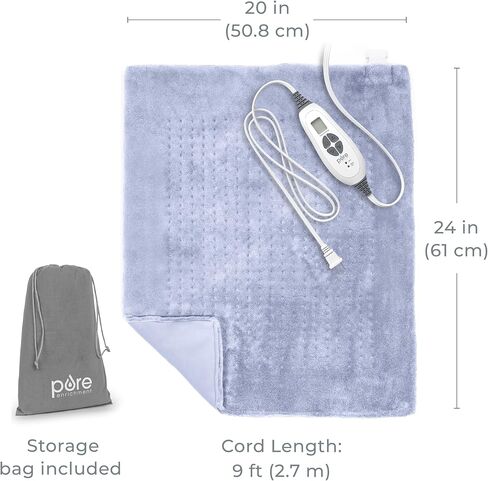 Pure Enrichment PureRelief Ultra-Wide Microplush Heating Pad - 20" x 24" XXL Size & 6 Heat Settings for Temporary Neck, Shoulder & Back Pain Relief - Moist Heat Option & Machine Washable (Periwinkle) in Kuwait
