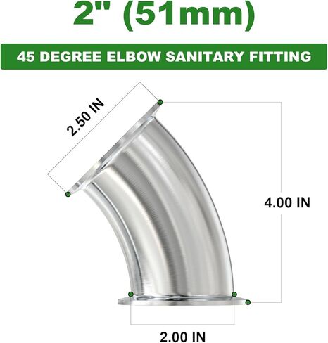 TAISHER 1PCS 304 Stainless Steel 2" Tube OD 45 Degree Elbow Sanitary Pipe Fittings 2" Tri Clamp 64MM Ferrule Flange with 2PCS Silicone Gaskets in Saudi Arabia
