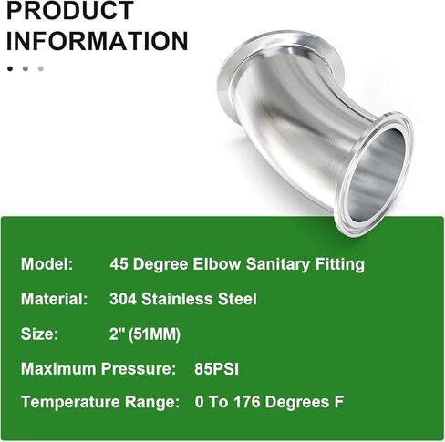 TAISHER 1PCS 304 Stainless Steel 2" Tube OD 45 Degree Elbow Sanitary Pipe Fittings 2" Tri Clamp 64MM Ferrule Flange with 2PCS Silicone Gaskets in Saudi Arabia