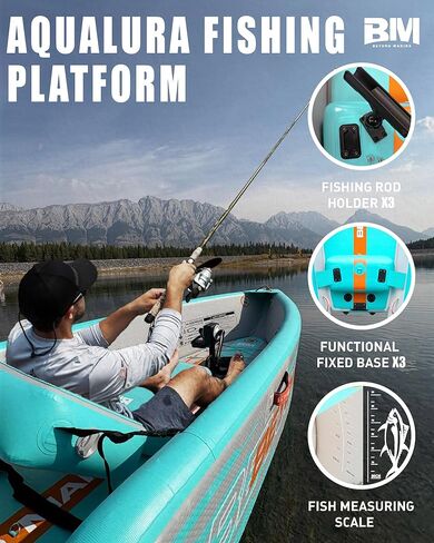 Beyond Marina 12′6″ Inflatable Kayak with Motor Bracket, 1 Person Blow Up Fishing Boat, Includes Wheeled Backpack, 3 Rod Holders & Inflatable Seat, Compatible with Pedal Drive & Rudder(Optional) in Kuwait