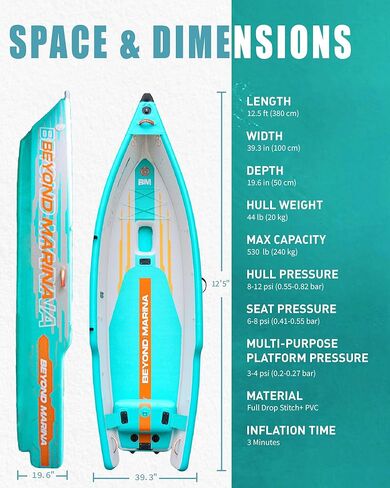 Beyond Marina 12′6″ Inflatable Kayak with Motor Bracket, 1 Person Blow Up Fishing Boat, Includes Wheeled Backpack, 3 Rod Holders & Inflatable Seat, Compatible with Pedal Drive & Rudder(Optional) in Kuwait