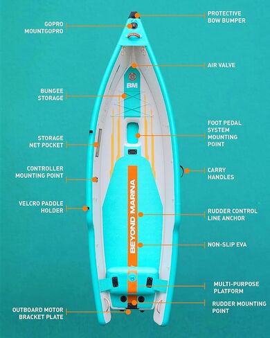 Beyond Marina 12′6″ Inflatable Kayak with Motor Bracket, 1 Person Blow Up Fishing Boat, Includes Wheeled Backpack, 3 Rod Holders & Inflatable Seat, Compatible with Pedal Drive & Rudder(Optional) in Kuwait