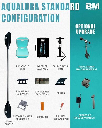 Beyond Marina 12′6″ Inflatable Kayak with Motor Bracket, 1 Person Blow Up Fishing Boat, Includes Wheeled Backpack, 3 Rod Holders & Inflatable Seat, Compatible with Pedal Drive & Rudder(Optional) in Kuwait