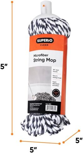 Superio String Microfiber Mop Replacement Head Only – Grey Refill for Self-Wringing Mop, Heavy Duty Floor Cleaning for Home, Kitchen, Bathroom, Office in Saudi Arabia