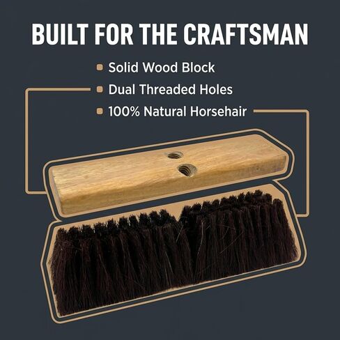 رأس مكنسة دفع من شعر الحصان النقي، 30.48 سم، كتلة خشبية شديدة التحمل مع فتحتين ملولبتين - تنظيف الغبار والحطام الناعم للاستخدام المنزلي أو الصناعي، شعيرات فاخرة فاخرة in Kuwait