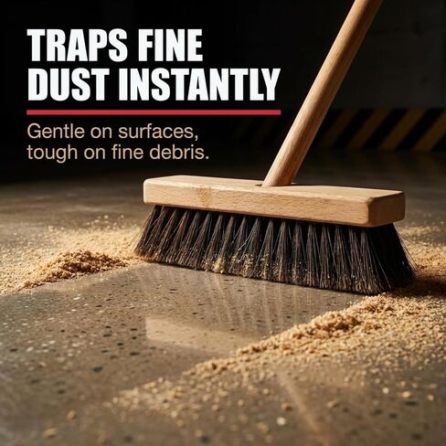 رأس مكنسة دفع من شعر الحصان النقي، 30.48 سم، كتلة خشبية شديدة التحمل مع فتحتين ملولبتين - تنظيف الغبار والحطام الناعم للاستخدام المنزلي أو الصناعي، شعيرات فاخرة فاخرة in Kuwait