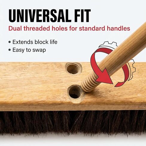 رأس مكنسة دفع من شعر الحصان النقي، 30.48 سم، كتلة خشبية شديدة التحمل مع فتحتين ملولبتين - تنظيف الغبار والحطام الناعم للاستخدام المنزلي أو الصناعي، شعيرات فاخرة فاخرة in Kuwait