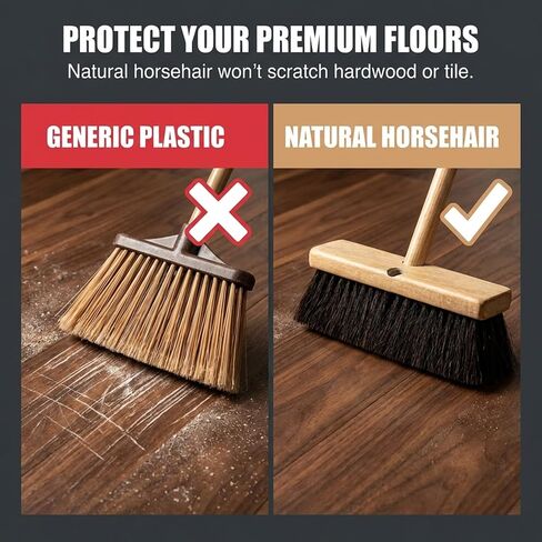 رأس مكنسة دفع من شعر الحصان النقي، 30.48 سم، كتلة خشبية شديدة التحمل مع فتحتين ملولبتين - تنظيف الغبار والحطام الناعم للاستخدام المنزلي أو الصناعي، شعيرات فاخرة فاخرة in Kuwait