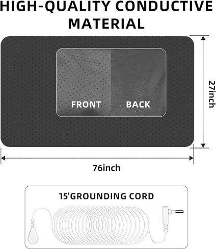 حصيرة أرضية للسرير، حصيرة أرضية موصلة لتحسين النوم، وتخفيف التوتر، وسادة أرضية مضادة للانزلاق من جلد البولي يوريثان الممتاز مع سلك أرضي، 68.58 سم × 191.44 سم، أسود، تناسب سرير بحجم كوين in Kuwait