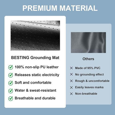 حصيرة أرضية للسرير، حصيرة أرضية موصلة لتحسين النوم، وتخفيف التوتر، وسادة أرضية مضادة للانزلاق من جلد البولي يوريثان الممتاز مع سلك أرضي، 68.58 سم × 191.44 سم، أسود، تناسب سرير بحجم كوين in Kuwait