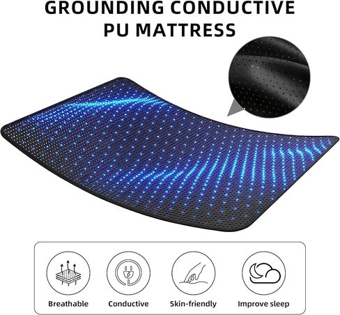 حصيرة أرضية للسرير، حصيرة أرضية موصلة لتحسين النوم، وتخفيف التوتر، وسادة أرضية مضادة للانزلاق من جلد البولي يوريثان الممتاز مع سلك أرضي، 68.58 سم × 191.44 سم، أسود، تناسب سرير بحجم كوين in Kuwait