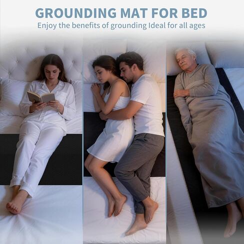 حصيرة أرضية للسرير، حصيرة أرضية موصلة لتحسين النوم، وتخفيف التوتر، وسادة أرضية مضادة للانزلاق من جلد البولي يوريثان الممتاز مع سلك أرضي، 68.58 سم × 191.44 سم، أسود، تناسب سرير بحجم كوين in Kuwait