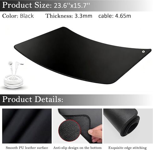 Grounding Mat 16"x24", Conductive Carbon Fiber PU Leather Grounding Pad for Sleep Energy Pain Relief Inflammation, Indoor Earth Connection Therapy for Home Office Yoga in Kuwait