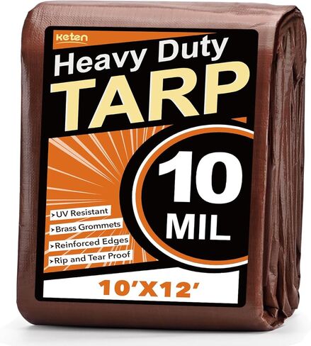 Keten Tarps شديدة التحمل مقاومة للماء 10 × 10 أقدام، سميكة للغاية 16 مل، مقاومة للتمزق والبهتان، 100% من الأشعة فوق البنفسجية، قماش القنب الخارجي مع حلقات معززة للسقف، والتخييم، والفناء، وحمام السباحة، والقارب (فضي/أسود) in Kuwait