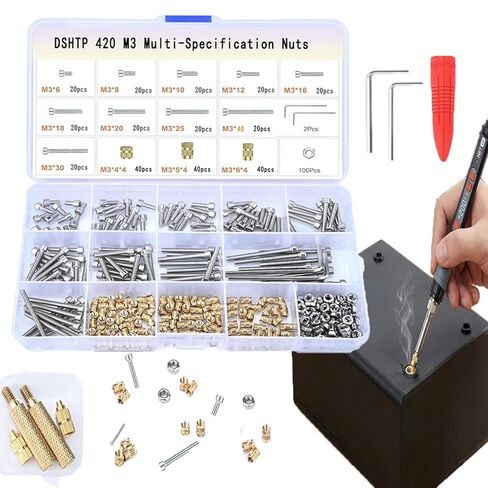مجموعة إدخالات مترابطة M3 - 420 قطعة من براغي مجموعة الحرارة مع طرف إدراج M3 ومجموعة مكواة لحام رقمية 60 وات، نصيحتان قابلتان للتبديل، سهلة التركيب للأجزاء المطبوعة ثلاثية الأبعاد in Kuwait