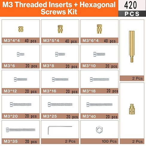 مجموعة إدخالات مترابطة M3 - 420 قطعة من براغي مجموعة الحرارة مع طرف إدراج M3 ومجموعة مكواة لحام رقمية 60 وات، نصيحتان قابلتان للتبديل، سهلة التركيب للأجزاء المطبوعة ثلاثية الأبعاد in Kuwait