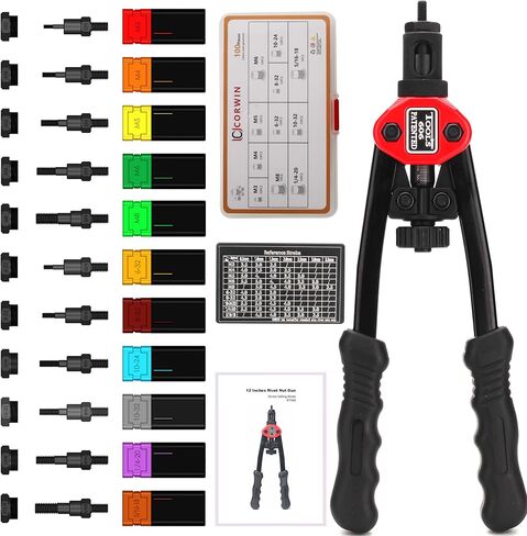 CORWIN 60611 Simple-Stroke Setting Rivet Nut Tool Kit, 12 Inch Mid-Size Complete Set with 11 Accessories, 100 Rivet Nuts in Kuwait