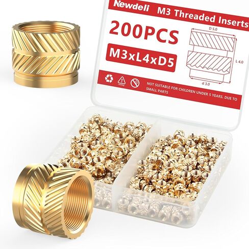 Newdeli 200pcs M3 Heat Set Inserts M3x4x5 Threaded Inserts for Plastic and 3D Printing Components Brass Metric Knurled Nuts Kit in Saudi Arabia