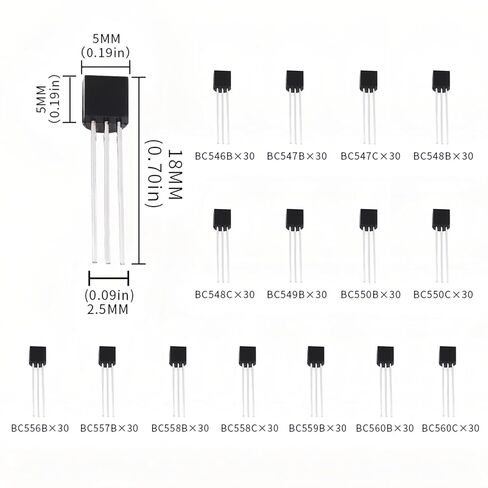 450PCS 15Values Transistor Kits BC546B BC547B BC547C BC548B BC556B BC557B BC558B BC559B BC560B BC548C BC558C BC550C BC560C BC549B BC550B TO-92 PNP NPN Power BJT Bipolar Junction Transistor in Kuwait