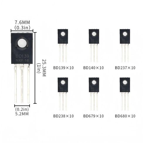 BD139 BD140 BD237 BD238 BD679 BD680 TO-126 Transistor Kits 6Values*10pcs=60pcs Power Transistors for Circuit Design, Repair, Learning & Experiments in Kuwait