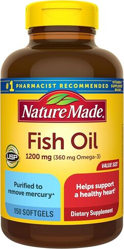 Nature Made Fish Oil Omega 3 Supplements, 1200 mg Softgels, Omega 3 Fish Oil for Healthy Heart Support, 150 Softgels, 75 Day Supply in Saudi Arabia
