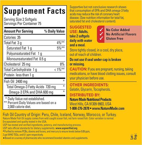 Nature Made Fish Oil Omega 3 Supplements, 1200 mg Softgels, Omega 3 Fish Oil for Healthy Heart Support, 150 Softgels, 75 Day Supply in Saudi Arabia
