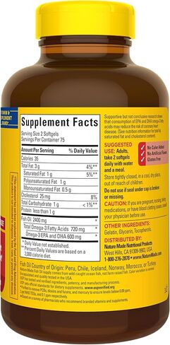 Nature Made Fish Oil Omega 3 Supplements, 1200 mg Softgels, Omega 3 Fish Oil for Healthy Heart Support, 150 Softgels, 75 Day Supply in Saudi Arabia