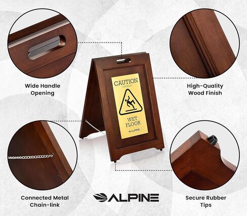 Wooden Caution Wet Floor Sign Slippery A-Frame with Bold Bilingual Safety Message, High-Grade Wood Finish, Brass-Plated for Restaurants, Offices, Hospitality & Retail Centers By Alpine Industries in Saudi Arabia