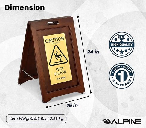 Wooden Caution Wet Floor Sign Slippery A-Frame with Bold Bilingual Safety Message, High-Grade Wood Finish, Brass-Plated for Restaurants, Offices, Hospitality & Retail Centers By Alpine Industries in Saudi Arabia